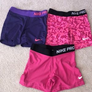 3 pairs of Girls Nike Pro shorts